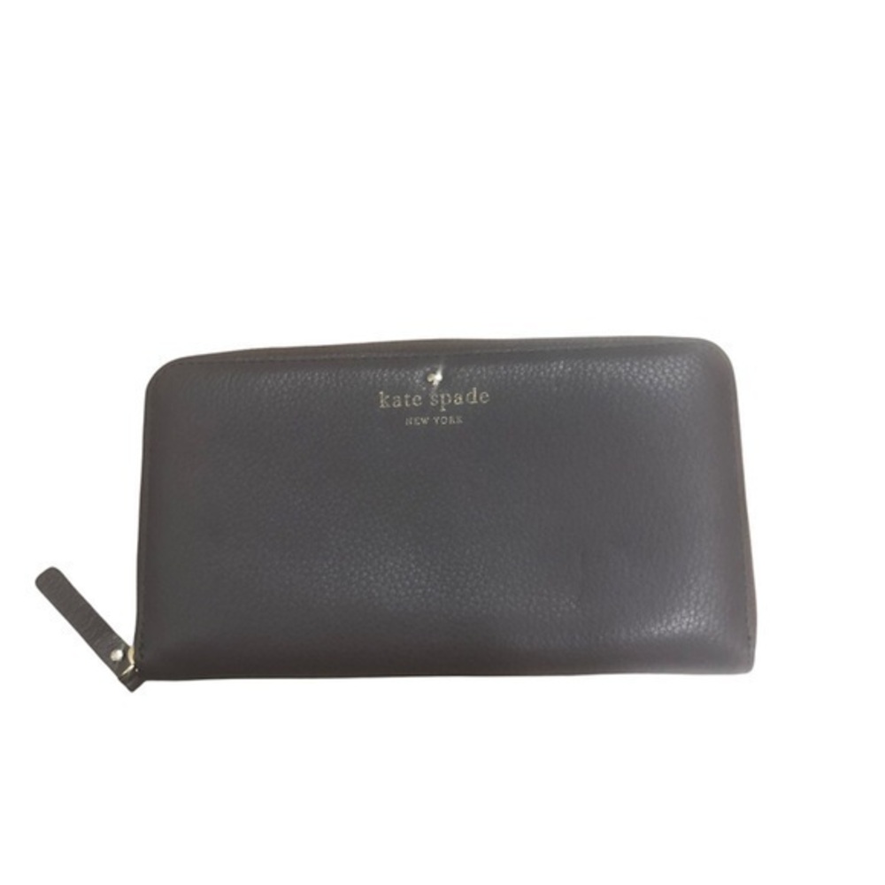 Kate spade gray leather zipper continental clutch wallet
